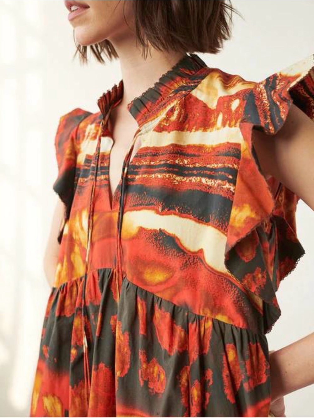 Chufy Dress in Orange, Black and Cream abstract